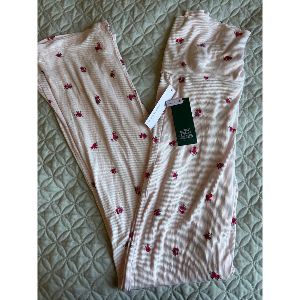 Wild Fable Womens Pink Floral Ribbed Pajama Pants Wide Leg Sleepwear Small New - Picture 1 of 6